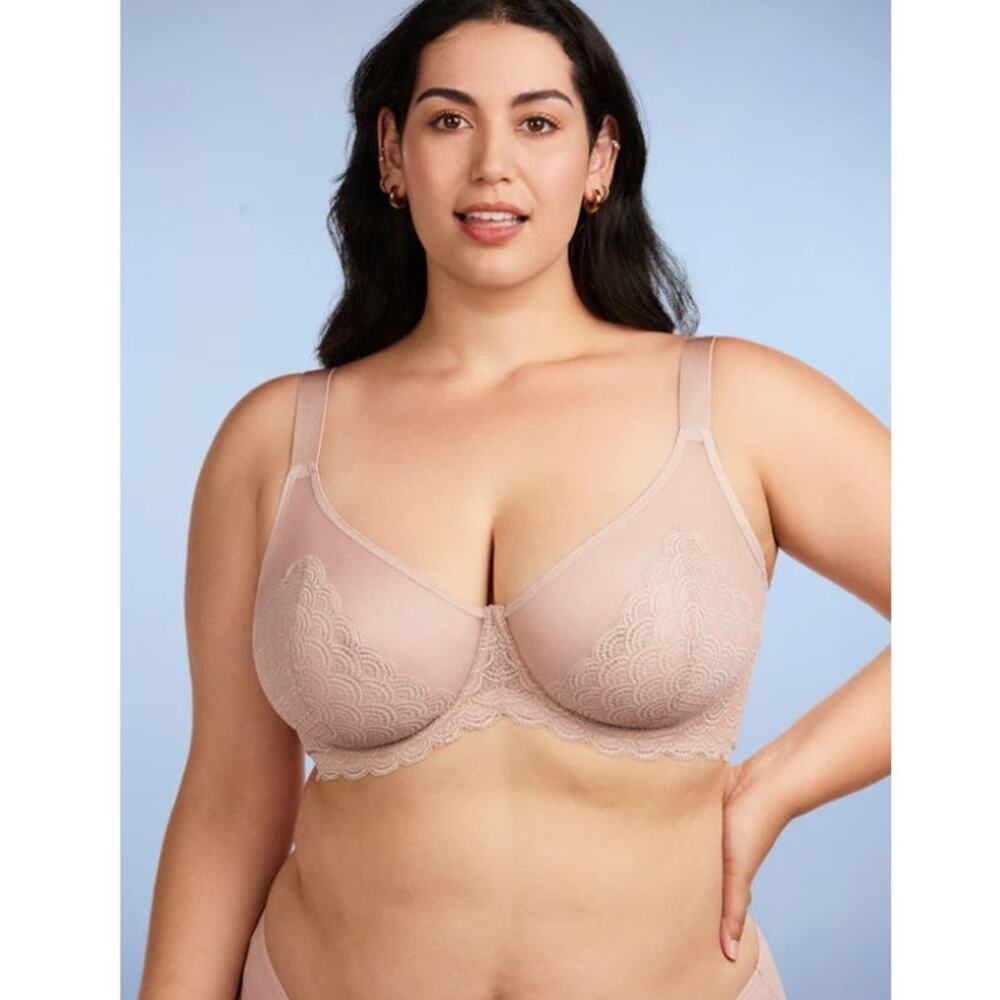 HSIA Mermaid Scales Lace Underwire Bra NWT Beige 40D Minimizer